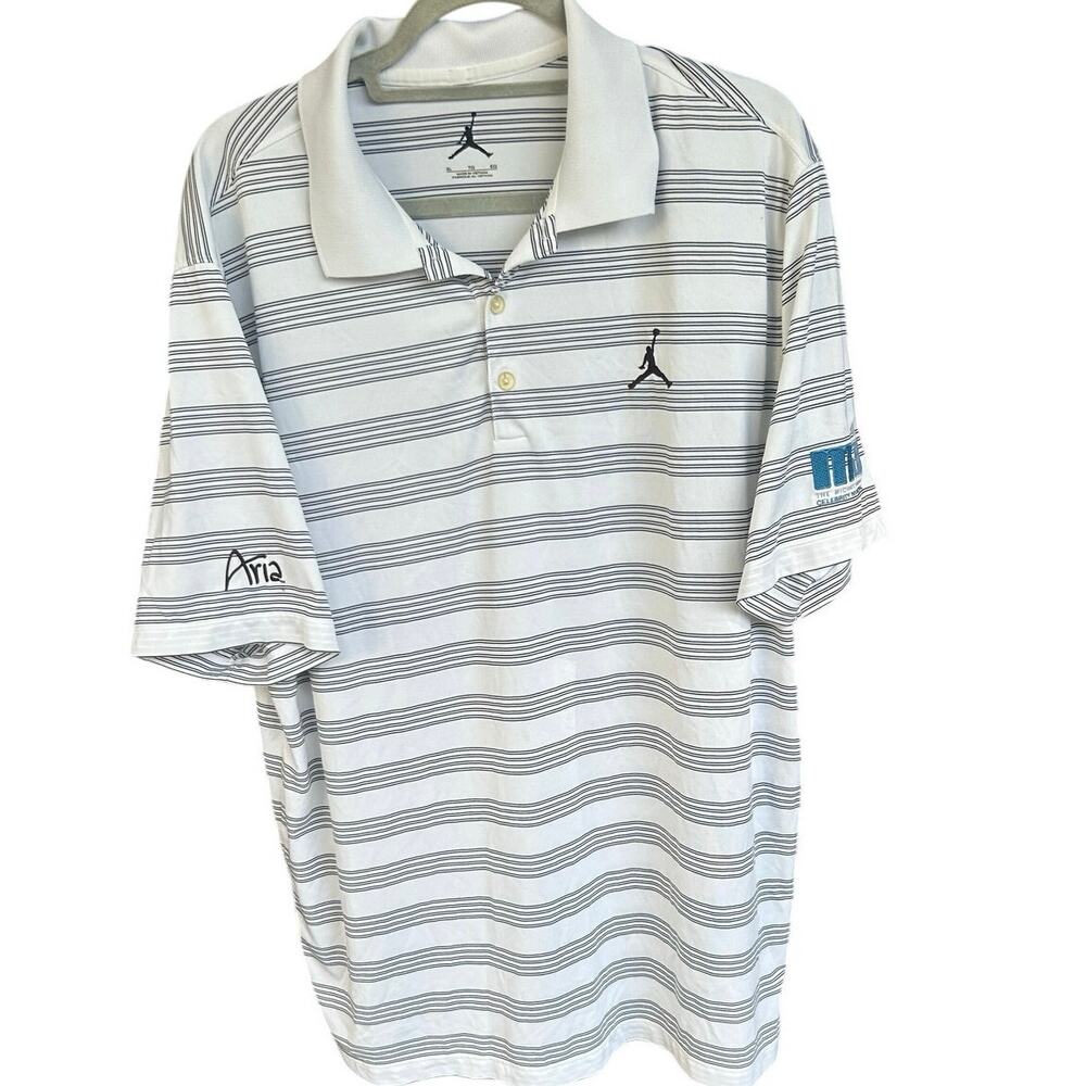 Jordan Golf Polo Shirt XL White Striped MJI Celebrity Invitational Aria